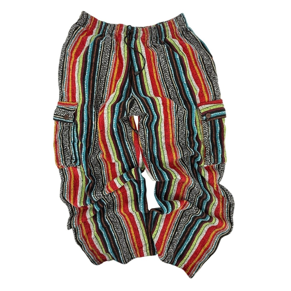 Kathmandu Imports Striped Baja Cotton Cargo Pants M/L Boho Hippie Nepal Vintage